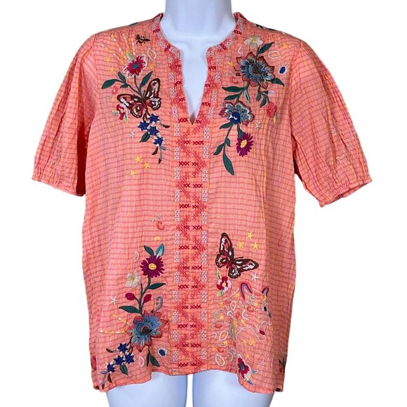 Johnny Was Workshop Olinda Puff Sleeve Effortless Blouse Embr Florals XS NWT - Picture 1 of 12